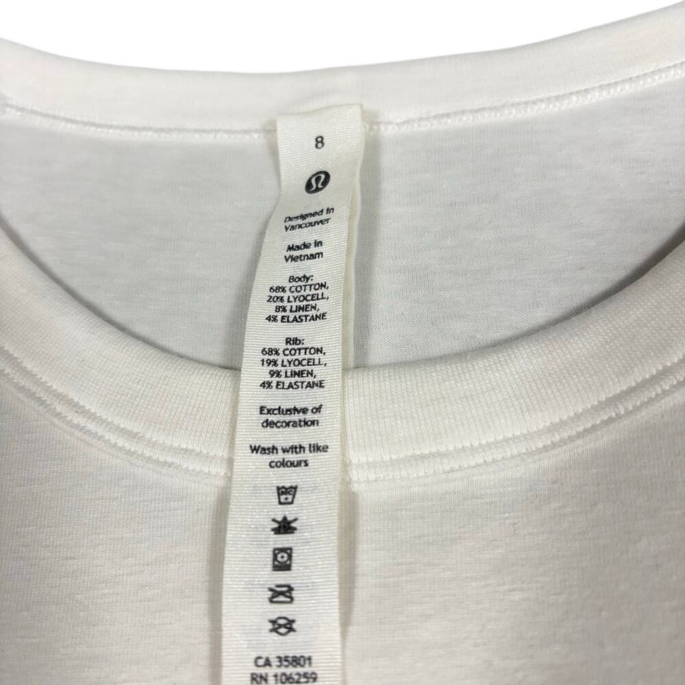 lululemon White Cates LS Long Sleeve T-Shirt Size 8 Cotton Lyocell Linen Blend - Picture 6 of 9